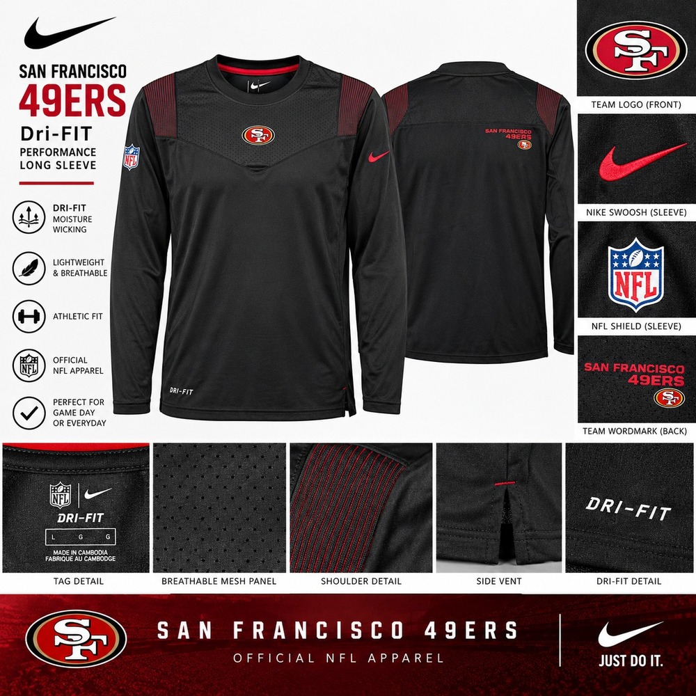 Nike San Francisco 49ers Men's Large Black Long Sleeve NFL Onfield Dri Fit Shirt